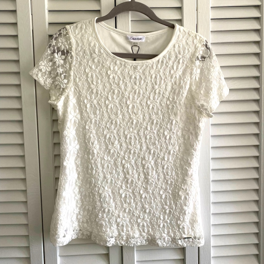 NWT Calvin Klein Lace Tee White M